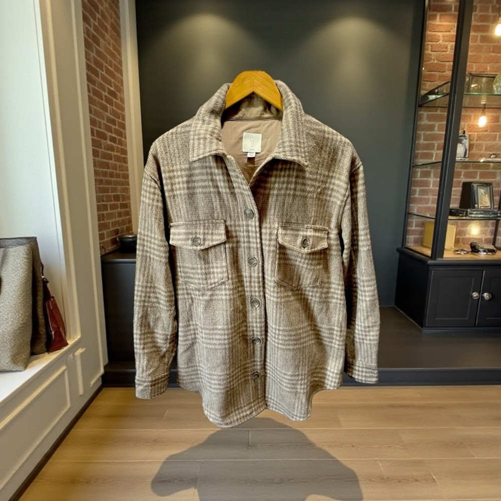 Joie Gray Beige Plaid Shacket Shirt Jacket  Shacket | Wool Blend | Size M